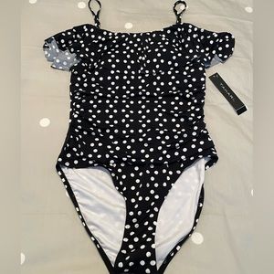 NWT! Tahari XL ruffle polka dot swimsuit